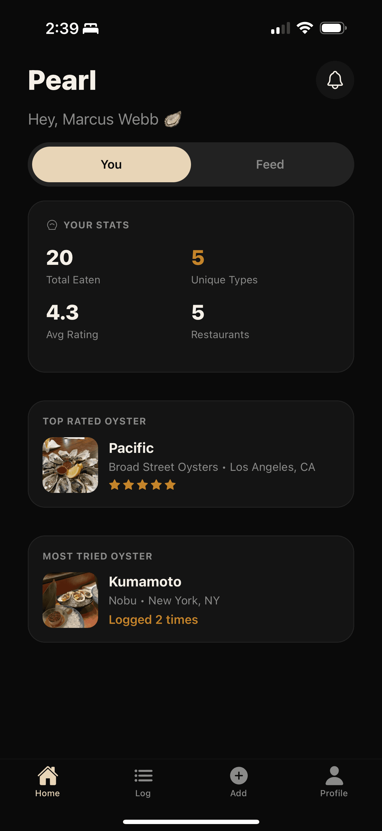 Pearl app home screen