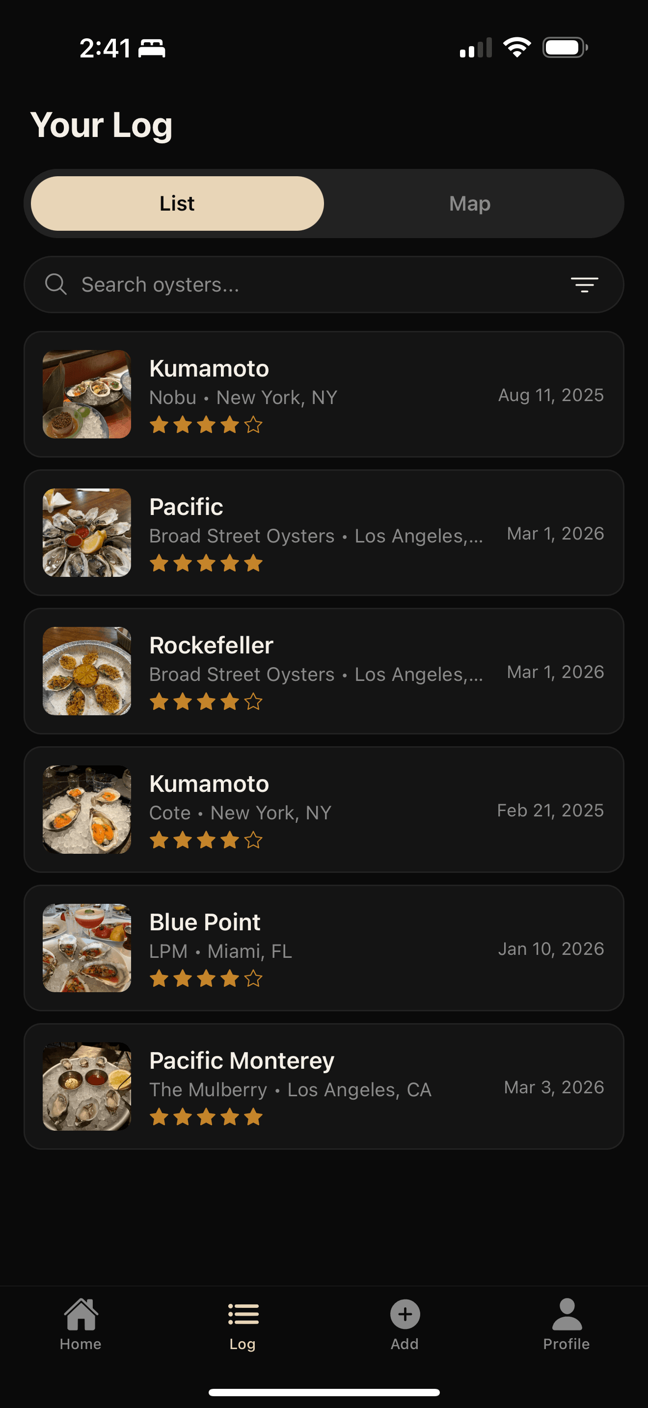 Pearl app oyster log